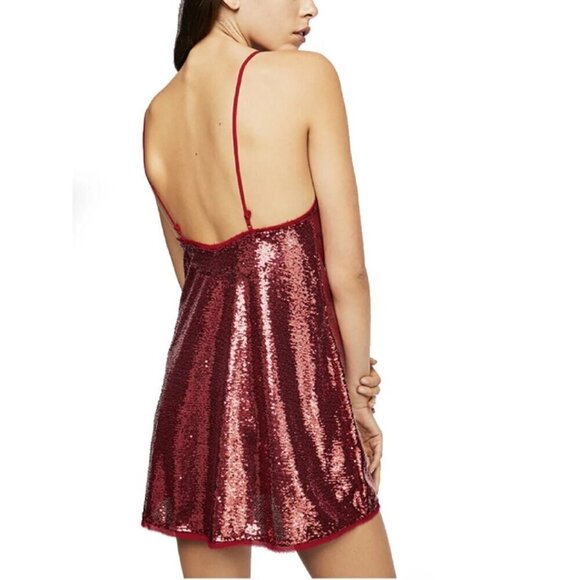 Free People Intimately Women's Size XS Red Sequin Time To Shine Mini Slip Dress - Picture 2 of 11